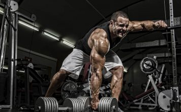 Culturista entrenamiento con mancuerdas para el crecimiento muscular